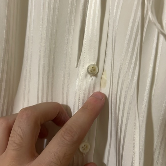 FRAME | Shirred Neck Tie Off White Silk Blouse XS - Picture 5 of 7